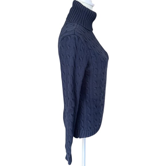 Ralph Lauren navy blue cable knit pullover turtleneck sweater - Picture 3 of 6